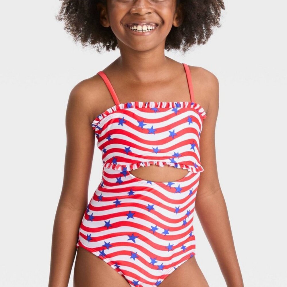 Cat & Jack Girls' Striped Star One Piece Swimsuit - XL